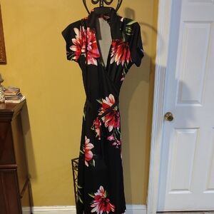 Floral Black Wrap Dress